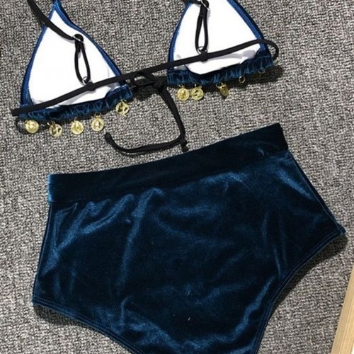 Angelsin Kadife Mavi Bikini Takım