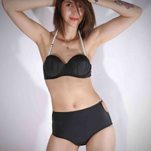 Angelsin Siyah Boncuklu Bikini Üst