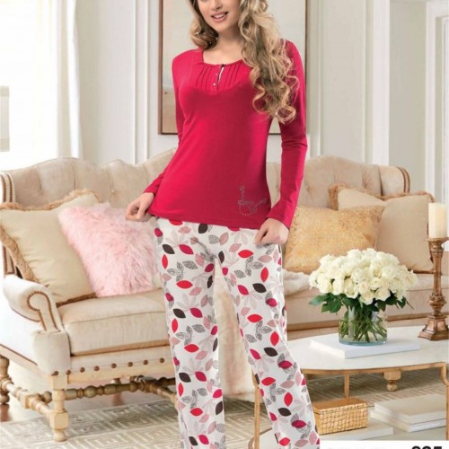 Derya Kurşun  Yaprak Baskılı Bayan Pijama Takımı 835
