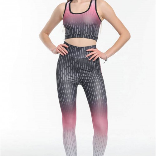 Füme Çizgi Desenli Spor Büstiyer Tayt Takım  7502-3