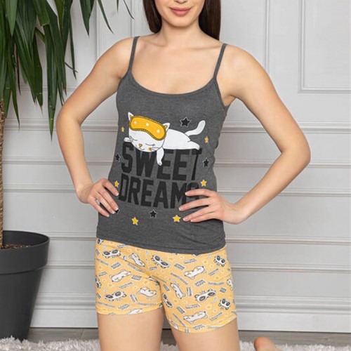 Füme Sweet Dreams İp Askılı Atlet Şort Pijama Takımı 8445