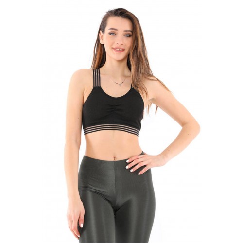 Kalın Şerit Askılı Göğüs Pileli Spor Büstiyer AU1025