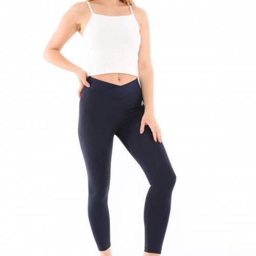 Lacivert Beli Çapraz Lastikli Baskılı Spor Tayt AU1036