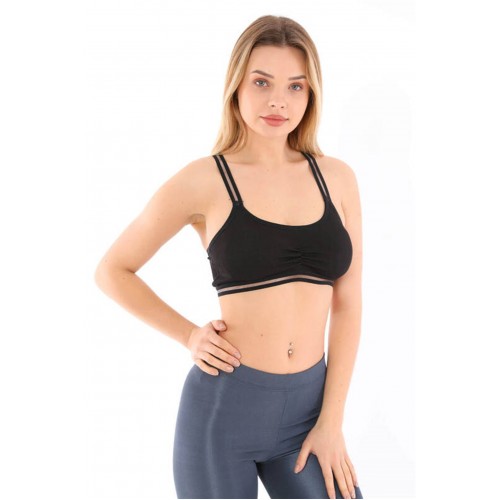 Şerit Askılı Göğüs Pileli Spor Büstiyer AU1022