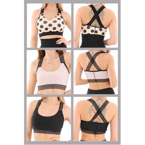Şerit Askılı Spor Büstiyer 3lü Ekonomik Paket AU010202 Siyah-Pudra-Puantiye Pudra