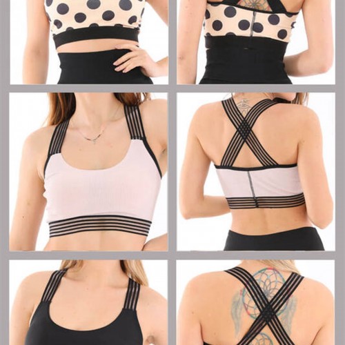 Şerit Askılı Spor Büstiyer 3lü Ekonomik Paket AU010202 Siyah-Pudra-Puantiye Pudra