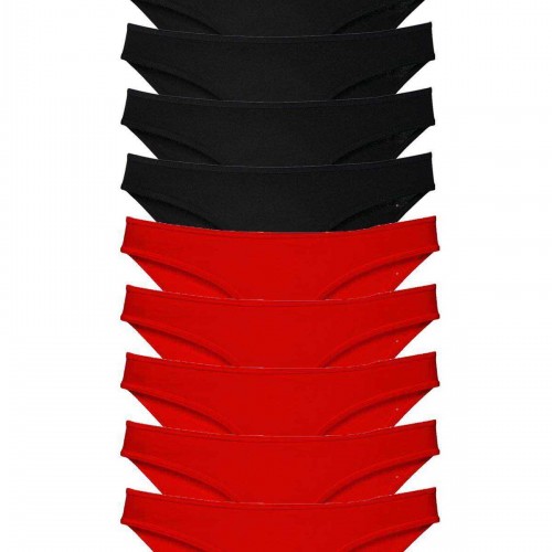 10 adet Süper Eko Set Likralı Kadın Slip Külot Siyah Kırmızı