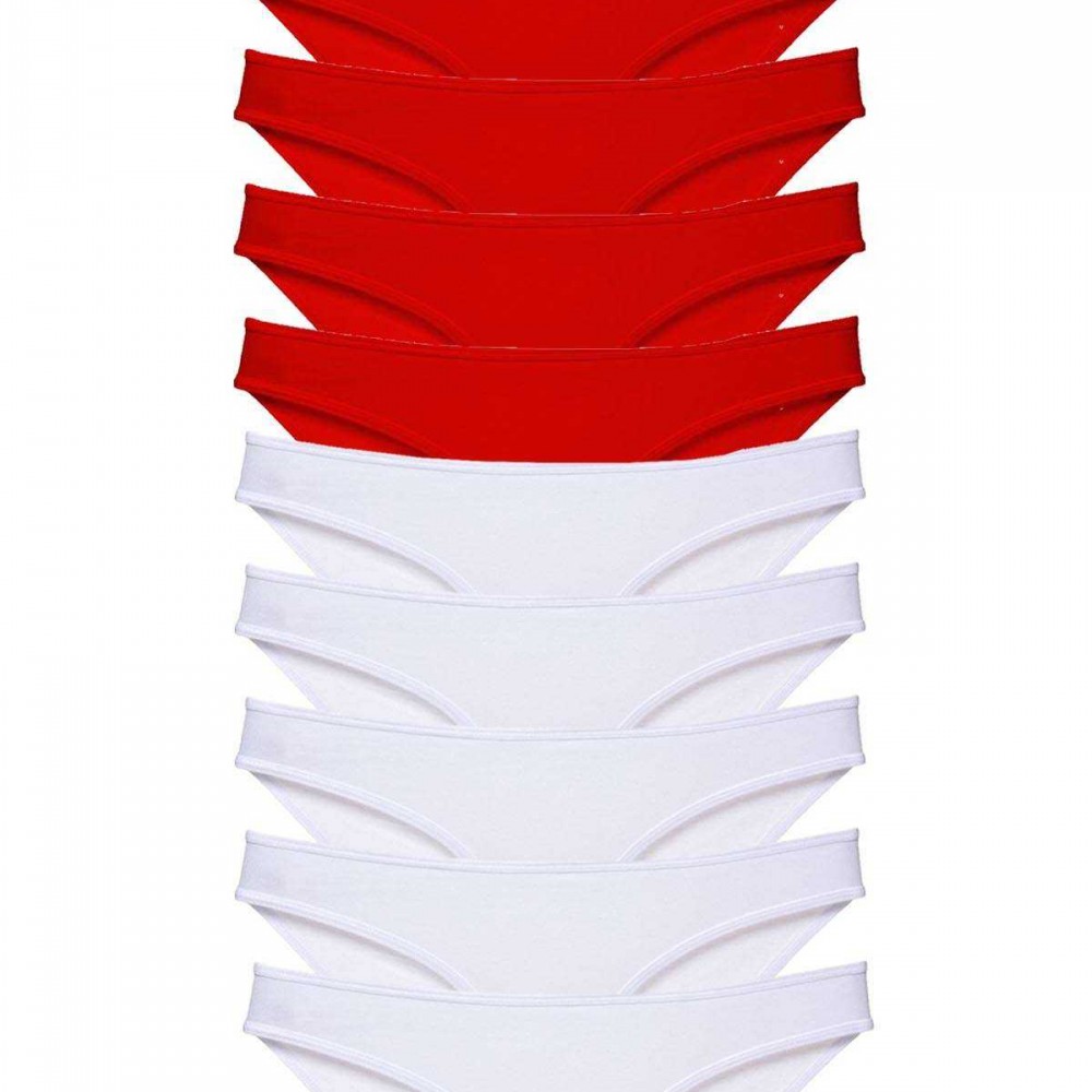 10 adet Süper Eko Set Likralı Kadın Slip Külot Kırmızı Beyaz