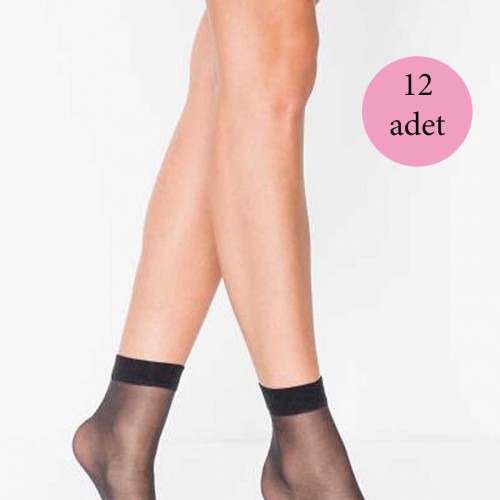 12 Adet Fit 15 Soket Ince Parlak Kısa Çorap Siyah