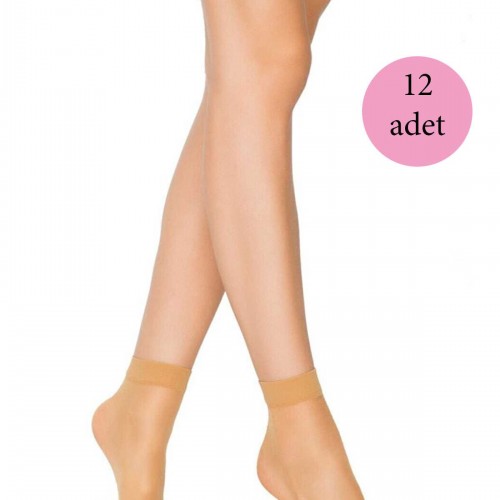 12 Adet Kadın Ten Süper 15 Mat Soket Çorap Ten
