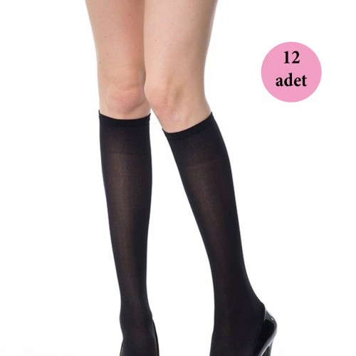 12 Adet Kalın Dizaltı Çorap 70 denye 500 Siyah