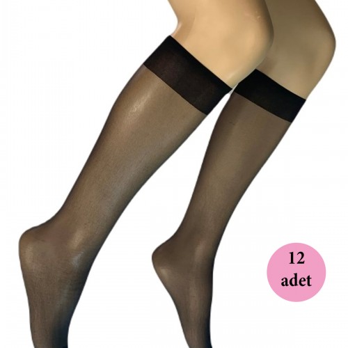 12 Adet Parlak Dizaltı Kadın Çorap 15 Denye Siyah 500