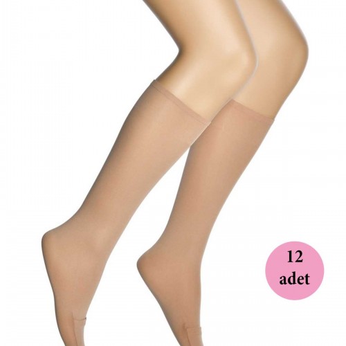12 Adet Pratik Dizaltı Kadın Çorap - Abdest Çorabı Ten 57