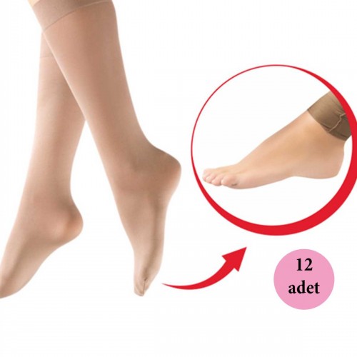12 Adet Pratik Dizaltı Kadın Çorap - Abdest Çorabı Vizon 86