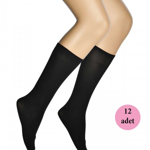 12 Adet Pratik Dizaltı Kadın Çorap - Abdest Çorabı Siyah 500