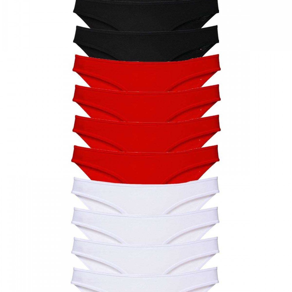 12 adet Süper Eko Set Likralı Kadın Slip Külot Siyah Kırmızı Beyaz