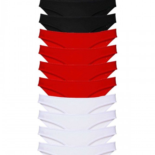 12 adet Süper Eko Set Likralı Kadın Slip Külot Siyah Kırmızı Beyaz
