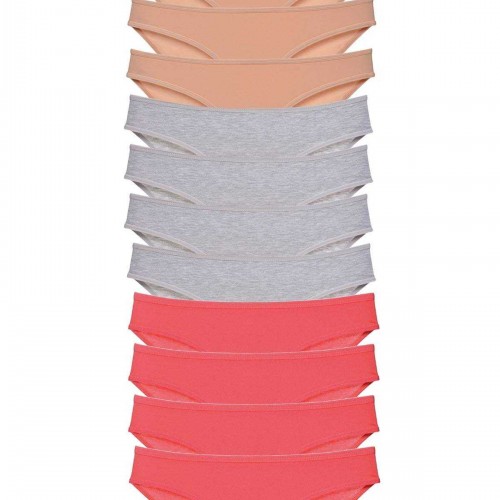 12 adet Süper Eko Set Likralı Kadın Slip Külot Ten Gri Fuşya