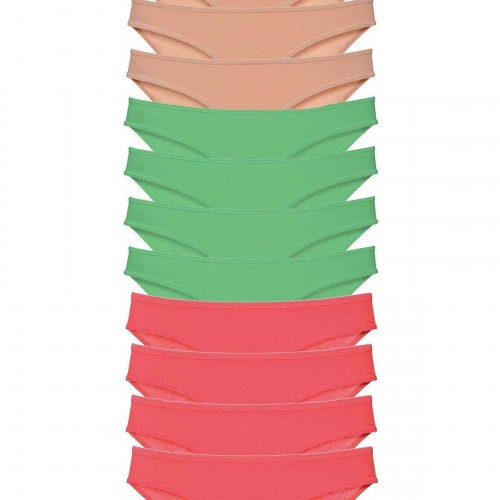 12 adet Süper Eko Set Likralı Kadın Slip Külot Ten Yeşil Fuşya