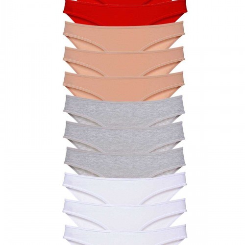 12 adet Süper Eko Set Likralı Kadın Slip Külot Kırmızı Ten Gri Beyaz