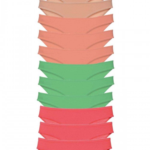 12 adet Süper Eko Set Likralı Kadın Slip Külot Ten Pudra Yeşil Fuşya