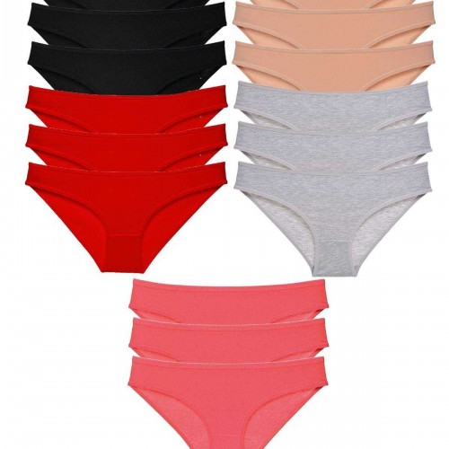 15 adet Süper Eko Set Likralı Kadın Slip Külot Siyah Kırmızı Ten Gri Fuşya