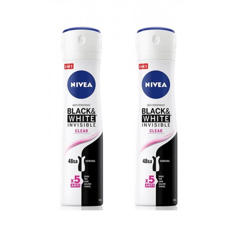 2 Adet Invisible Black & White Clear Kadın Deodorant Sprey 150 ml