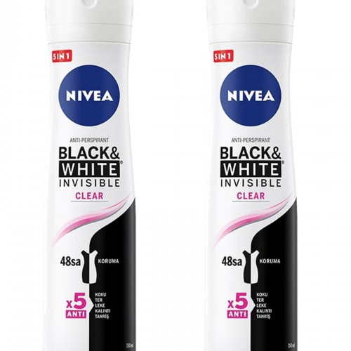 2 Adet Invisible Black & White Clear Kadın Deodorant Sprey 150 ml