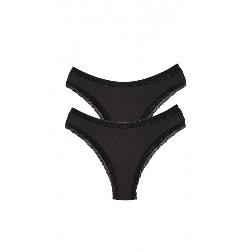 2 Adet Kadın Mikro Bikini Külot İnce Lastik FırFır Kenarlı Yumuşak Doku İç Giyim Siyah