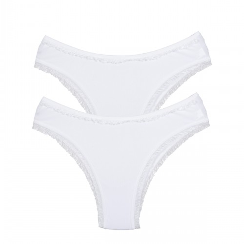 2 Adet Kadın Mikro Bikini Külot İnce Lastik FırFır Kenarlı Yumuşak Doku İç Giyim Beyaz