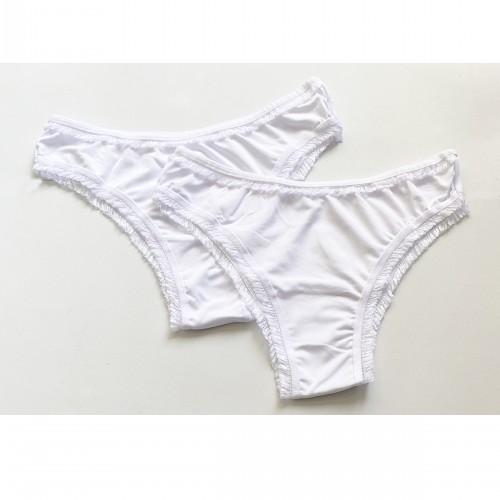 2 Adet Kadın Mikro Bikini Külot İnce Lastik FırFır Kenarlı Yumuşak Doku İç Giyim Beyaz