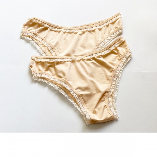 2 Adet Kadın Mikro Bikini Külot İnce Lastik FırFır Kenarlı Yumuşak Doku İç Giyim Ten