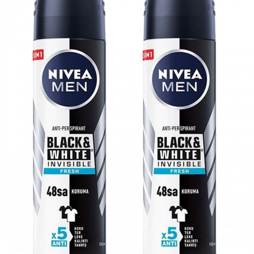 2 Adet Men Invisible Black&White Fresh Erkek Deodorant Sprey 150 ml