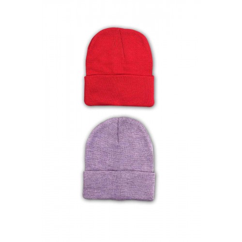 2 adet Unisex Basic Düz Bere Kırmızı Lila