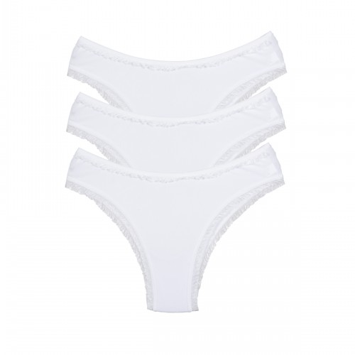 3 Adet Kadın Mikro Bikini Külot İnce Lastik FırFır Kenarlı Yumuşak Doku İç Giyim Beyaz
