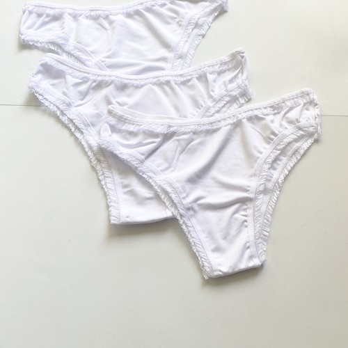 3 Adet Kadın Mikro Bikini Külot İnce Lastik FırFır Kenarlı Yumuşak Doku İç Giyim Beyaz
