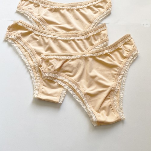 3 Adet Kadın Mikro Bikini Külot İnce Lastik FırFır Kenarlı Yumuşak Doku İç Giyim Ten