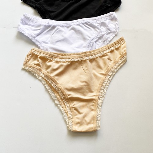 3 Adet Kadın Mikro Bikini Külot İnce Lastik FırFır Kenarlı Yumuşak Doku İç Giyim Siyah Beyaz Ten