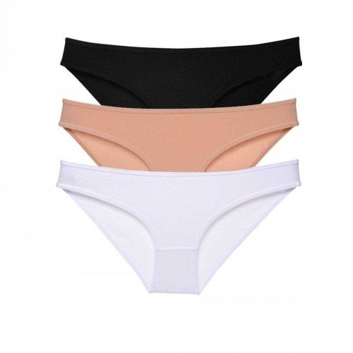 3 adet Süper Eko Set Likralı Kadın Slip Külot Siyah Ten Beyaz