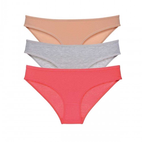 3 adet Süper Eko Set Likralı Kadın Slip Külot Ten Gri Fuşya