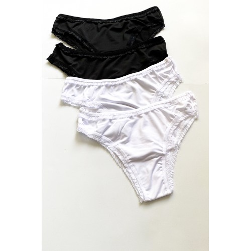4 Adet Kadın Mikro Bikini Külot İnce Lastik FırFır Kenarlı Yumuşak Doku İç Giyim Siyah Beyaz