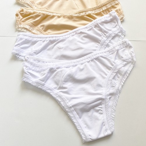 4 Adet Kadın Mikro Bikini Külot İnce Lastik FırFır Kenarlı Yumuşak Doku İç Giyim Beyaz Ten