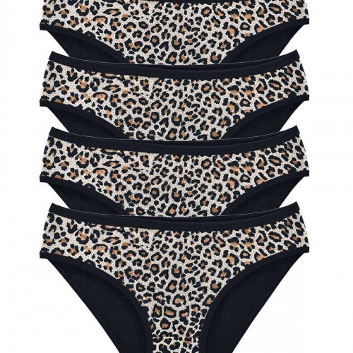 4 Adet Leopar Desenli Likralı Yumuşak Dokulu Kadın Slip Külot