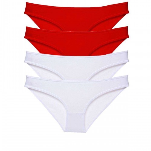4 adet Süper Eko Set Likralı Kadın Slip Külot Kırmızı Beyaz