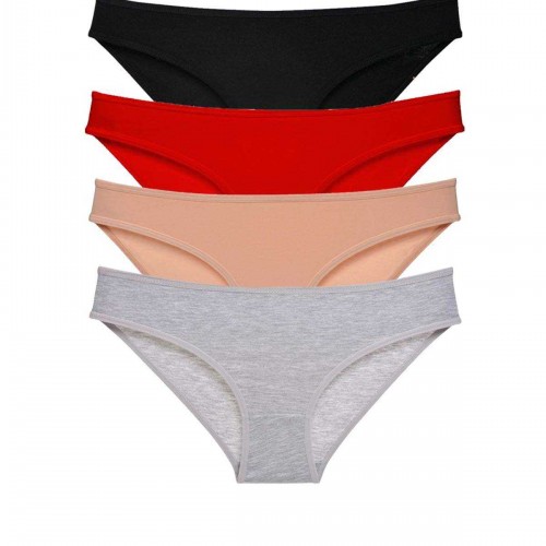 4 adet Süper Eko Set Likralı Kadın Slip Külot Siyah Kırmızı Ten Gri