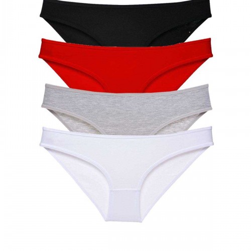 4 adet Süper Eko Set Likralı Kadın Slip Külot Siyah Kırmızı Gri Beyaz
