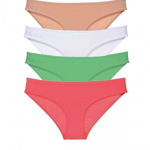 4 adet Süper Eko Set Likralı Kadın Slip Külot Ten Pudra Yeşil Fuşya
