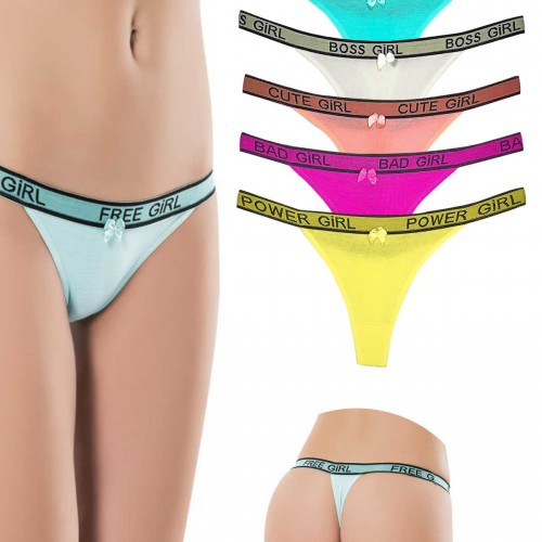 5 Adet Beli Yazılı Pamuk Kadın Tanga String Külot