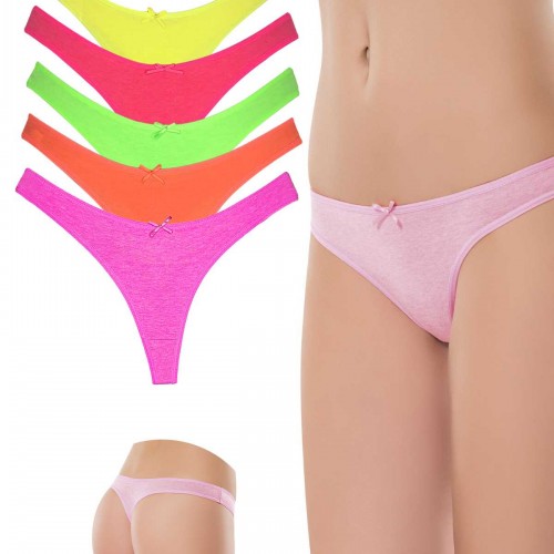 5 Adet Pamuklu Kadın Klasik Tanga Neon Renkler