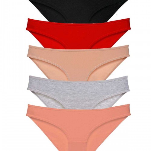 5 adet Süper Eko Set Likralı Kadın Slip Külot Siyah Kırmızı Ten Gri Pudra